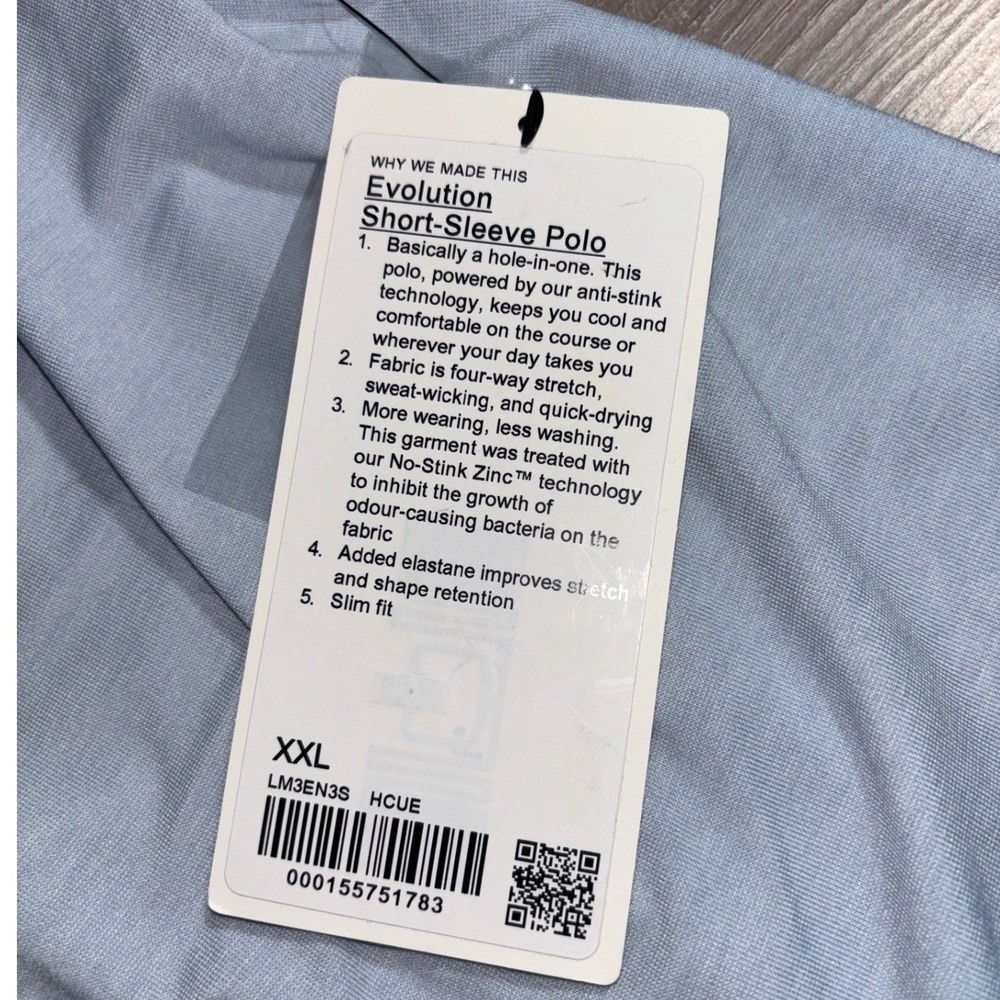 NWT Lululemon Evolution Mens XXL Polo Heathered Cyan Blue Activewear Preppy Work - Picture 5 of 9